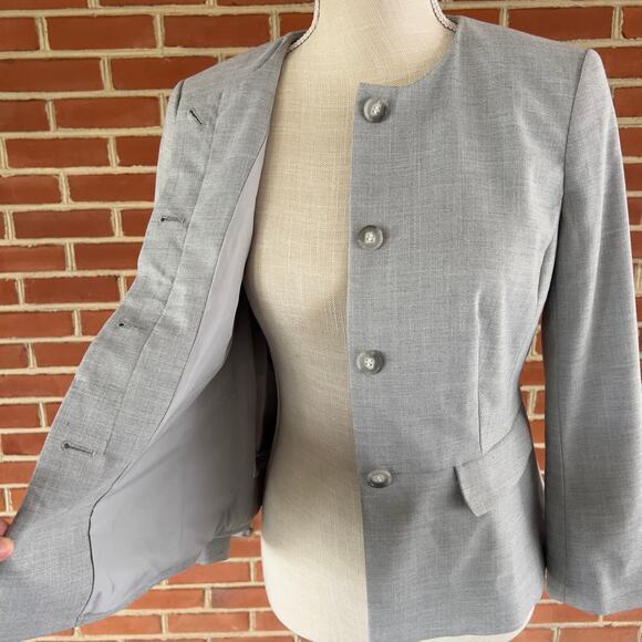 NWT Ann Taylor‎ Petite Size 4P Gray Button Up No Collar Blazer Suit  MSRP$160 - Picture 4 of 12